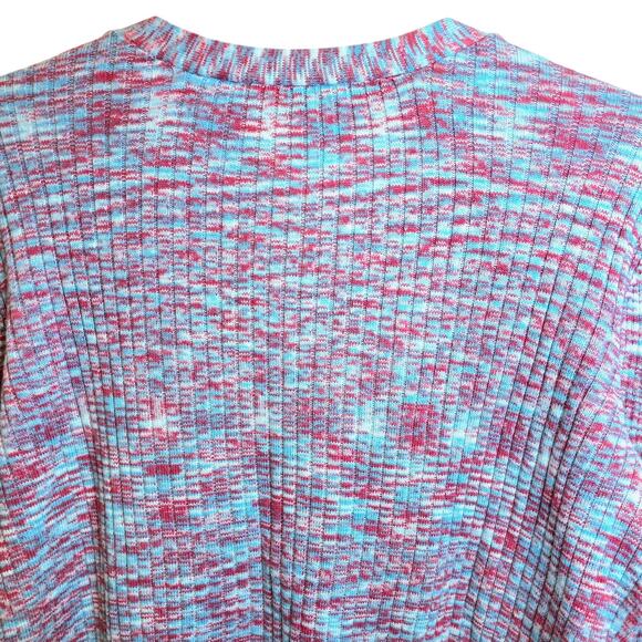 Sundance Ribbed Space-Dye Create Beauty Henley Sweater Large Blue Pink V-Neck - Picture 9 of 12